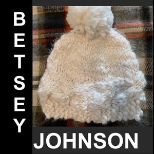 Betsey Johnson Faux Pearl Pom Beanie